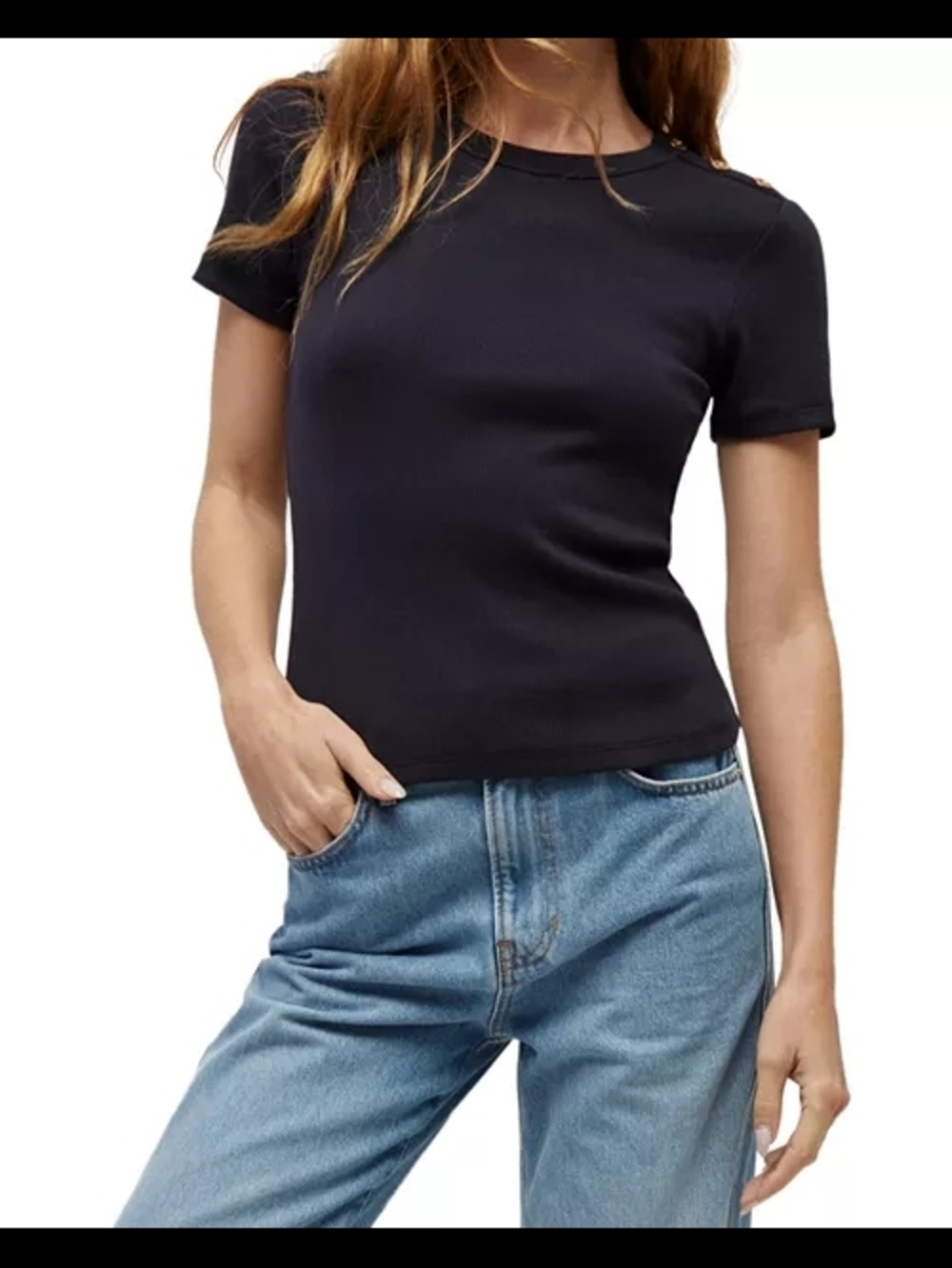 Veronica Beard Draya Short Sleeve Button Shoulder Tee Sz XS Black EUC